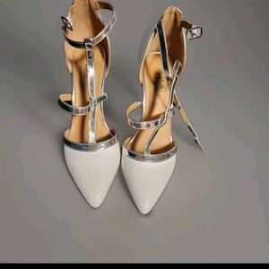 Charlotte Russe Silver and White Strappy Heels